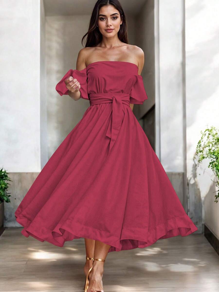 Women Midi Dresses - Rojo Quemado - View 1