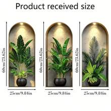 3件套3D盆栽绿植墙贴，PVC防水自粘贴纸，装饰艺术风格绿植自粘贴纸，适用于家居装饰、办公室装饰、客厅装饰、卧室装饰、书房装饰、墙面装饰、厨房装饰、家居装饰用品个性化 - 彩色 - 查看 8