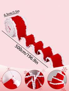 1PC 196-Inch Christmas Red And White Fringed Decorative Ribbon, Christmas Tree Decoration, Gift Packaging Accessory Dow, DIY Christmas Gift Packaging Ribbon, Red And White Fringed Bow Pendant Decor Suitable For Christmas Decor, Door Hanging Decor, Living Room And Bedroom Room Decor, Outdoor Courtyard, Christmas Gifts, Gift-Giving Christmas Decorations Winter