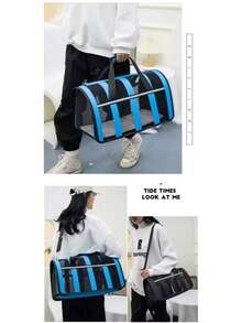 Foldable Pet Carrier Handbag With Breathable Mesh, Large Space For Cat Dog Travel Tote