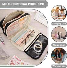 Estuche para Lápices de Gran Capacidad,Cartucheras Escolares,con 2 Notas Autoadhesivas,Estuche de Lápices con Compartimento Expandible,Organizador de Papelería para el Trabajo de Oficina Escolar - VERDE - Ver 11