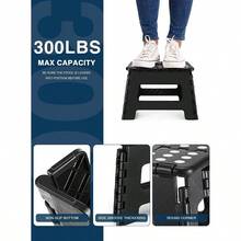 Folding Step Stool 9 Inch, Sturdy Foldable Stool With Carry Handle, Collapsible Step With Non - Slip Surface And Adults, Portable Compact Design Kitchen, Bathroom, Camping - Black - Black - View 7