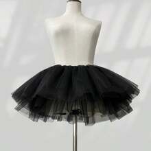 1pc Women's White/Black Fluffy Tutu Skirt, Asymmetrical Multi-Layer Soft Net Waistless Skirt, Princess Skirt, Puff Skirt, Multi-Layer Tulle Skirt, Boneless Skirt Suitable For Weddings, Banquets, Performances, Parties, Dance Performances, Cosplay, Holiday Performances, Dance Skirt, Short Underskirt, Can Be Worn Outerwear, Halloween Costume Accessory