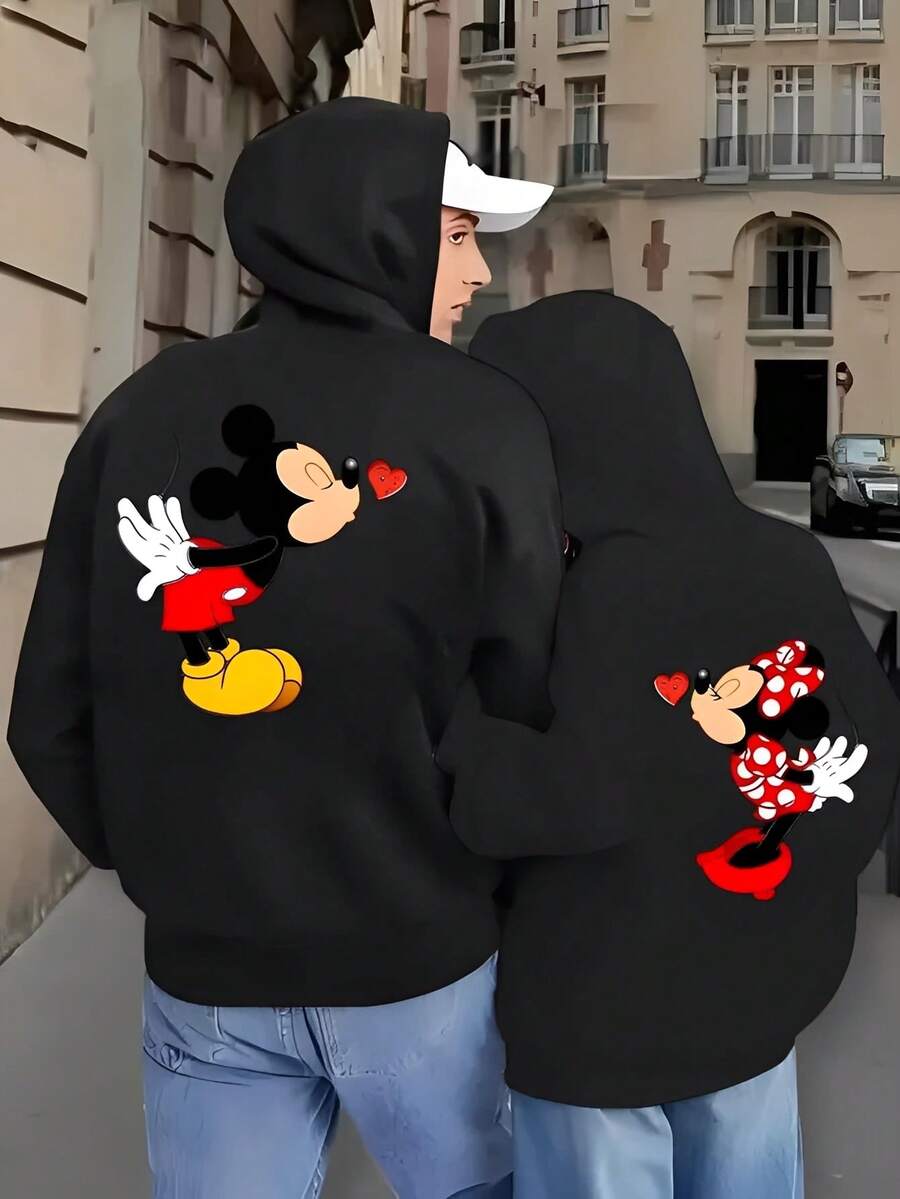 Disney Cartoon Pattern Couple Matching Hoodie - Comfortable And Soft Winter Hoodie, Valentine's Day, Anniversary Gift