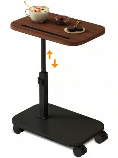 Mesa Auxiliar Sala Con Ruedas, Mesa De Sofá En Forma De C,Giratorio 360 ° , Altura Ajustable,Ruedas Bloqueables Portátilédico Computadora Portátil Escritorio Bandeja TV Mesa Para Desayunar MarrónVinta