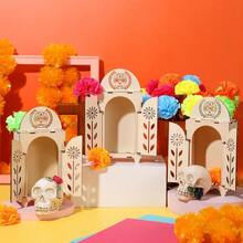 Soaoo Dia De Los Muertos Ofrenda Shadow Box Wooden Day Of The Dead Shadow Box Skull Papel Picado Day Of The Dead Decorations Altar Ofrenda Plies Remembrance Picture Frame 1 Piece