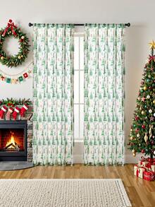 1PC Snowflake Christmas Tree Print Curtain - Holiday Party Window Decoration Panel For Bedroom . Cozy Must-Have