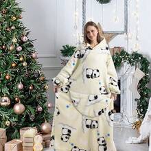 可穿戴毛毯连帽毛绒 - 加大码法兰绒蓬松睡袍、羊毛毯柔软保暖休闲微弹睡袍、男女通用大口袋舒适运动衫、冬季舒适毛毯、温暖礼物、圣诞礼物、新年礼物 - 彩色 - 查看 4