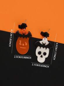 1 Pair Halloween Earrings, New Skull & Ghost Acrylic Stud Earrings, Unique AB Style Earrings For Women