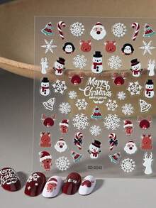 圣诞礼物美甲贴纸 - 5D 可爱圣诞老人麋鹿雪花驯鹿图案装饰贴纸，可移除指甲贴花 DIY 滑块新年美甲装饰