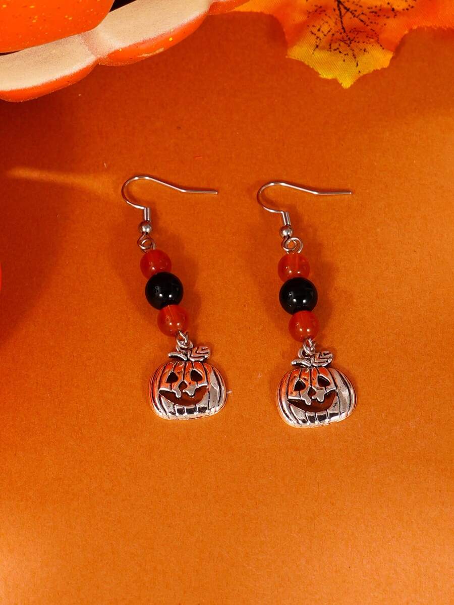 1 Paar Halloween-Themen Perlen Kürbis Ohrringe, geeignet für Frauen Halloween Party Outfit