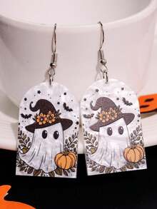 1 par de pendientes de acrílico únicos y divertidos con diseño de fantasma con sombrero de flores, regalo de joyería para fiestas y vacaciones de mujer