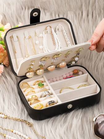 1pc PU Leather Jewelry Storage Box, Snap Closure Jewelry Organizer Box, Jewelry Collection Box, Ring Box, Pendant Box, Earring Box, Necklace Box, Bracelet Jewelry Box, Multi-Function Jewelry Earring Ring Storage Box