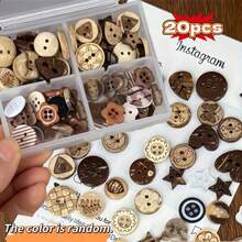 20 chiếc nút nhựa màu sắc và họa tiết ngẫu nhiên, thích hợp cho việc làm sổ lưu niệm, trang trí quần áo, thủ công - Bao gồm hoa, bông tuyết, màu Macaron - Nhiều màu - Xem 9