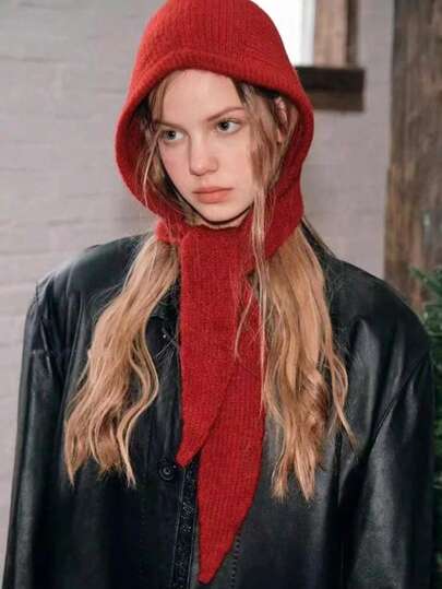 1pc Women's Autumn/ Winter Balaclava Knit Hat With Neck Cover, Street Style Applique Warm Outdoor Beanie