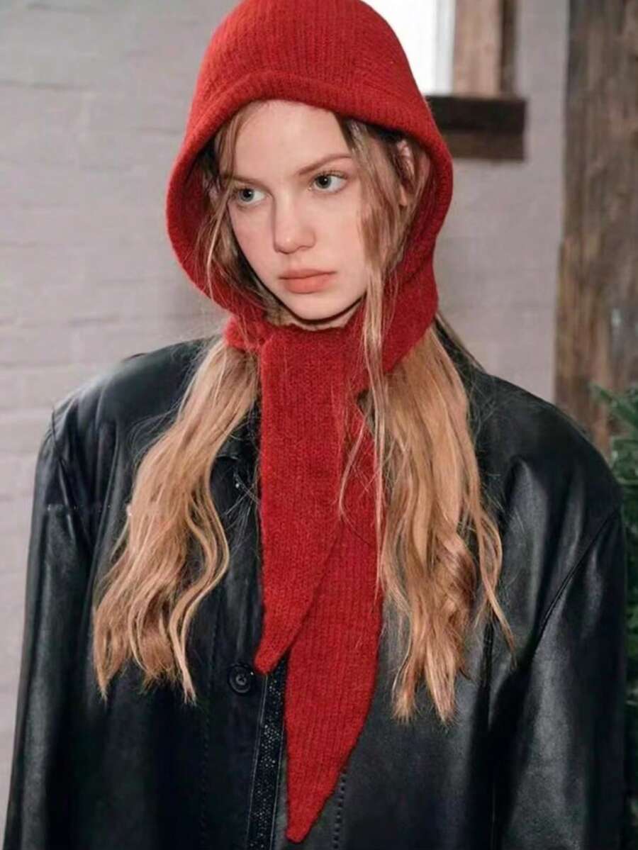 1 pieza Pasamontañas de mujer para otoño/invierno con cobertura para el cuello, gorro de punto con aplicación de estilo callejero para mantener el calor en exteriores