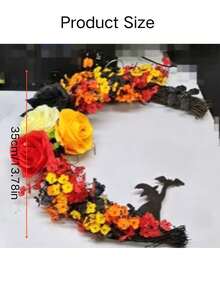 14inch Gothic Christmas Wreath - Cat Moon Silhouette With Autumn Leaves And Roses, Durable Plastic Door Hanging Decoration, Thanksgiving Home Decoration, Christmas Home Decoration, Moonlight Night Theme, Dark Aesthetic Handmade Style, Party Decoration, Fall Decor, Christmas Gifts, Christmas - Multicolor - View 12