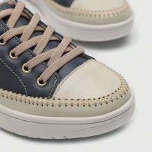 Women's Comfortable Casual Genuine Leather Fashion Sneakers - Xanh lam/Be - Xem 5