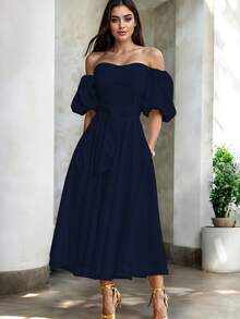 Women Midi Dresses - Navy Blue - View 3