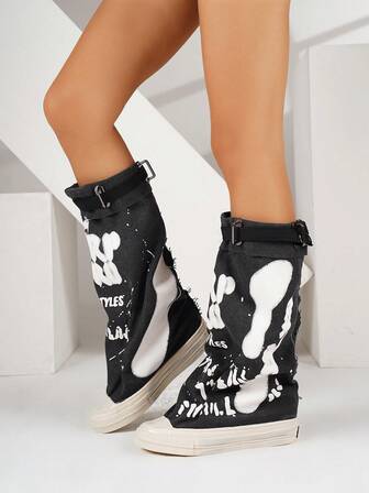 Damen Grau Runde Zehenkappe Dicke Sohle Flache Knöchel Stiefel für Herbst/Winter, Lässige Segeltuch Kurze Stiefel für Frühling & Herbst, Stiefel für Frauen