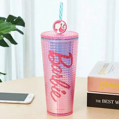 775ml/26.21oz Barbie Sunlight Shining Series Double-Layer Straw Cup Large Capacity Cold Drink Water Cup Travel Gym Kettle Sports Water Bottle