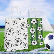 4/12/18 pièces Sacs cadeaux en papier kraft imprimés de motifs de football, convenant pour les fêtes sportives. Sacs fourre-tout en papier kraft imprimé pour l'emballage de cadeaux, la rentrée scolaire, les événements sportifs, les anniversaires, les fêtes à thème football