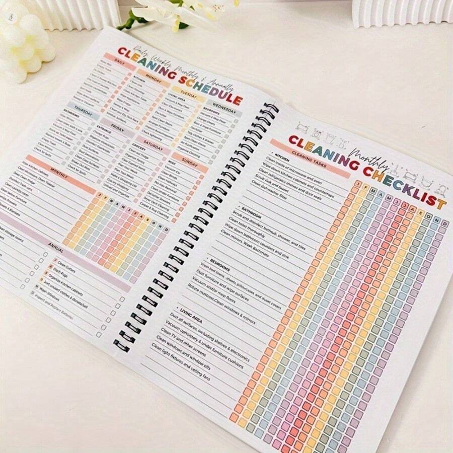 36-Page ADD Cleaning Planner A Comprehensive Home Maintenance Organization Checklist Covering Daily, Periodic, Monthly, And Yearly Tasks, Including A Chore Schedule, Quick Cleaning Tips, Seasonal Care, And Detailed Checklists On Durable Paper.