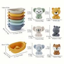 Colorful Floating Animal Bath Toy Set - Stackable Boats And Animals In Khaki, Gray, Green, Blue And Yellow Colors - Durable ABS Resin Material - Perfect For Bathtub Play, Ideal Holiday And Birthday Gift For Boys And Girls, Bath Toy Set | Quirky Animal Shapes | ABS Resin Toys, Bath Toys - Multicolor - View 8