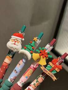 4 支圣诞装饰圆珠笔，可爱卡通圣诞主题伸缩笔，学生文具，高品质黑色墨水笔，设计精美，适合圣诞礼物、返校、办公用品 - 黑色 - 查看 8