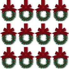Christmas Kitchen Cabinet Wreath Hanging Mini Wreath With Ribbon Bows And Berries For Wall Front Door Party Decorations - D - View 7