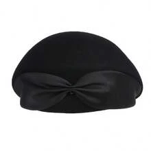 HIMESPORT Winter Women's Lady Wool Felt Beret Hat With Bowknot For Wedding Formal Church Tea Party Cocktail Fascinator Hats