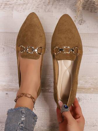 Women's Buckle Slip-On Pointed Toe Flats, Classic Flats, Fall, Autumn, Minimalist Elegant Fashion Flat Shoes