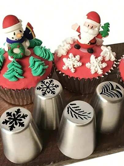 8 pezzi/4 pezzi Ugelli per decorazione torte e biscotti natalizi, Beccucci per glassa, Strumenti per decorazione a tema natalizio con fiocchi di neve e alberi di Natale, Adatti per decorazione di torte, dolci e cupcake a tema natalizio