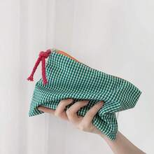 Ins-Style Simple Purple Checkered Cute Girlish Portable Storage Bag, Which Can Be Used As A Makeup Bag, Toiletry Bag Or Clutch.