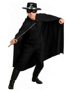 Zorro Costume Kit For Men Or Women With Hat, Cape, And Mask - 黑色 - 查看 5