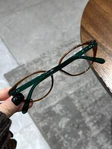 1副女士豹纹猫眼PC镜框纯色全框铆钉时尚平光眼镜 - 彩色 - 查看 11