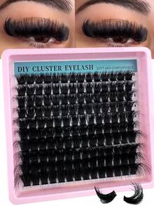 200pcs/180pcs/160pcs/140pcs/120pcs 8D Luxury Fluffy DIY Cluster Lashes - 14-20mm Mixed Length Eyelash Extension 0.07mm Russian D Curl Thick And Reusable Dramatic Lashes For Beginners Easy To Use - 10 Rows (60D/80D/100D/120D/160D/200D Variety Pack) - D - 查看 13