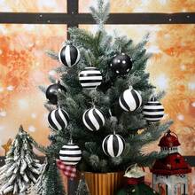 12pcs/Set 2.4 Inch Christmas Balls Ornaments, Shiny Plastic Hanging Decorations, Elf Balls, Swirl Candy Canes, Peppermint Christmas Tree Ornaments, Suitable For Christmas Tree Decoration (Black & White) Home Decor Christmas Decorations Room Decor Christmas Decorations Home Christmas Gifts Christmas Decor - Black and White Set 12 - View 9