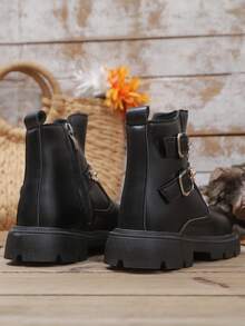 1 par de botas deportivas casuales de estilo europeo con cremallera lateral de piel sintética para niñas, adecuadas para todas las estaciones