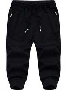 Men's 3/4 Jogger Capri Pants Elastic Waist Below Knee Shorts Workout Gym Running Sweatpants With Zip Pockets-2025 - 灰色的 - 查看 7