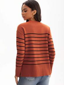 Dammode Casual Randig Design Rund Halsad Tröja - Orange Svart - Visa 2