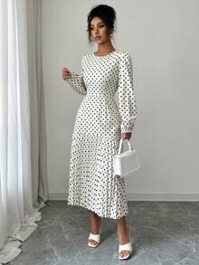 2025 Autumn And Winter New Polka Dot Woven Fabric Medium Long Dress For Evening Dates, Festivals, Weddings, Home Offices, Gardens, Formal Dinners, All Seasons