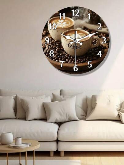 1pc Coffee Lover's Silent Non Ticking Wand Klok Latte Art Cup, Steam Effect Moderne Kitchen, Cafe Artificial Wood/Plastic Ho warming Enthusiasts (AA Batteries Not Included) ative Bean Accent Clock, Home ation, Cozy Aesthetic, Highquality Finish, Kitchen ators view 3