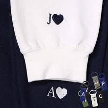 Custom Embroidered Initial Heart Hoodie Initial On Sleeve Hoodie Matching-20256688 - 黑色 - 查看 8