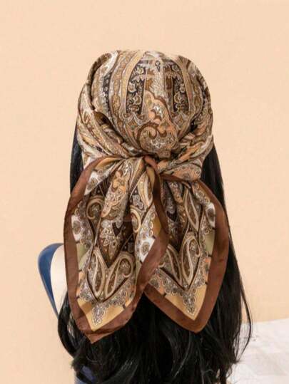 1 Stück Damen Vintage Britischer Palast Stil Seidenschal, Herbst/Frühling Accessoire, geometrisches Muster Muster, Faux Seide kleiner quadratischer Schal, Hemdschal Bandana, Haarband, Stirnband ideal zum Aufpeppen Ihres Looks