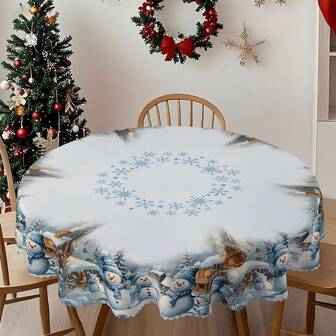 1/36 st. Julsnögubbe- och snöflingemönster bordsduk - 100 % polyester rektangulär rund präglad bordsduk, lämplig för högtidsfester, familjesammankomster, festlig atmosfärdekoration