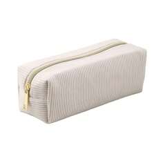 1pc Corduroy Pen Pouch, Large Capacity Simple Solid Color Corduroy Stationery Organizer, Essential Stationery Storage Supplies For Students.