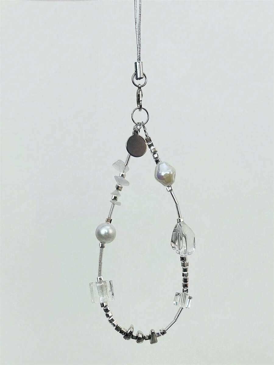 1 pièce Étui de téléphone à perles asymétrique simple de luxe, pendentif décoratif de chaîne d'accessoires universels pour femme