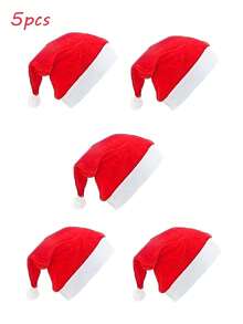 30pcs/20pcs/10pcs/5pcs Holiday Parent-Child Christmas Hat Set - Red Santa Hat For Teens And Kids, Party Decorations And Christmas Holiday Gifts Soft Polyester, Non-Stretch Fabric