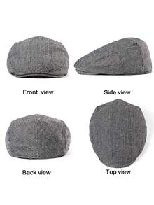 1 件男士春秋格纹贝雷帽，冬季羊毛贝雷帽，百搭休闲户外装英伦风格报童帽 - MM1574 - 查看 9